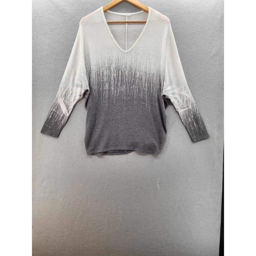Enti Women Ombre Knit‎ Sweater Gray White V-Neck Batwing Sleeve Boho Top Small